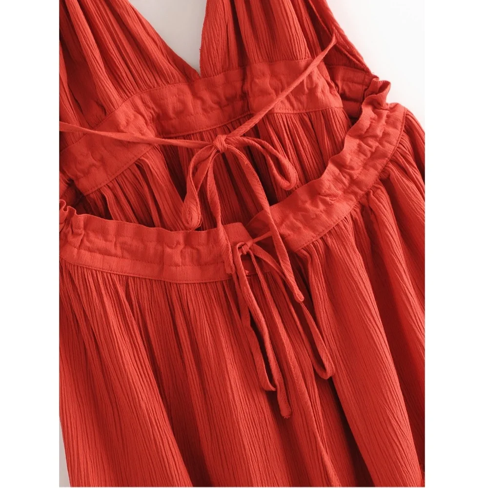 Backless Babydoll Short Dress in Burnt Orange - Picture 4 of 16